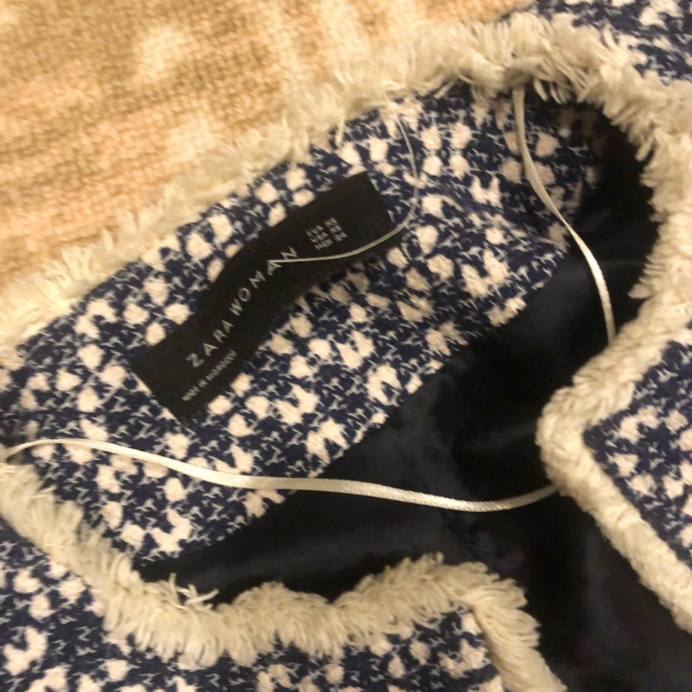 Zara tweed blue white coat sz xs - Picture 6 of 9